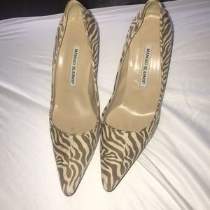 Manolo zebra print pumps